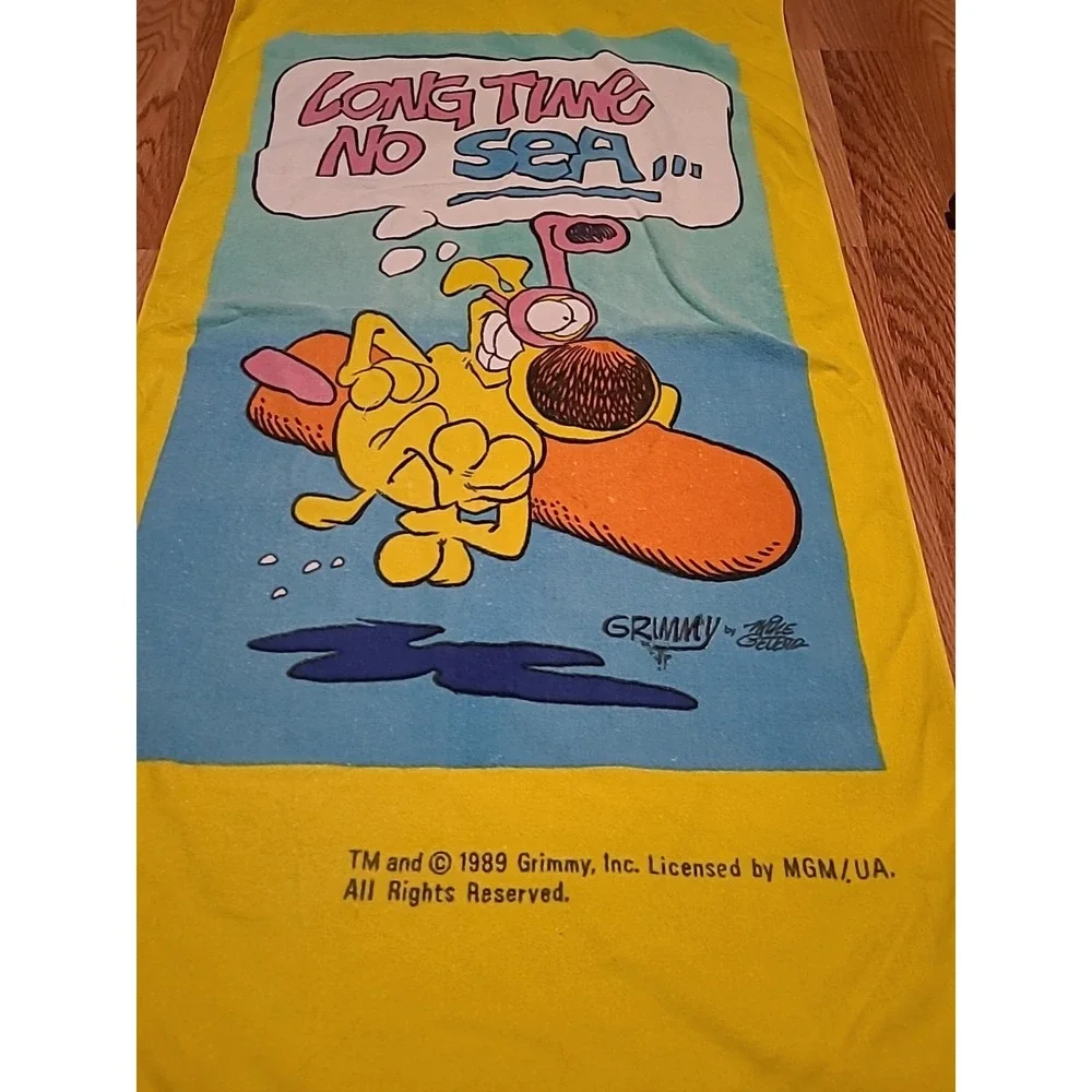 Rare Vintage Grimmy by Mike Peter's‎ 1989 Beach Towel MGM Long Time No Sea